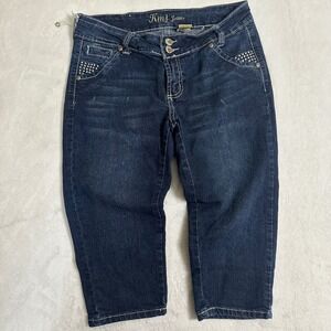 KMJ Jeans Dark Wash Capri Pants Size 9 Rhinestone Studded Y2K Double Button